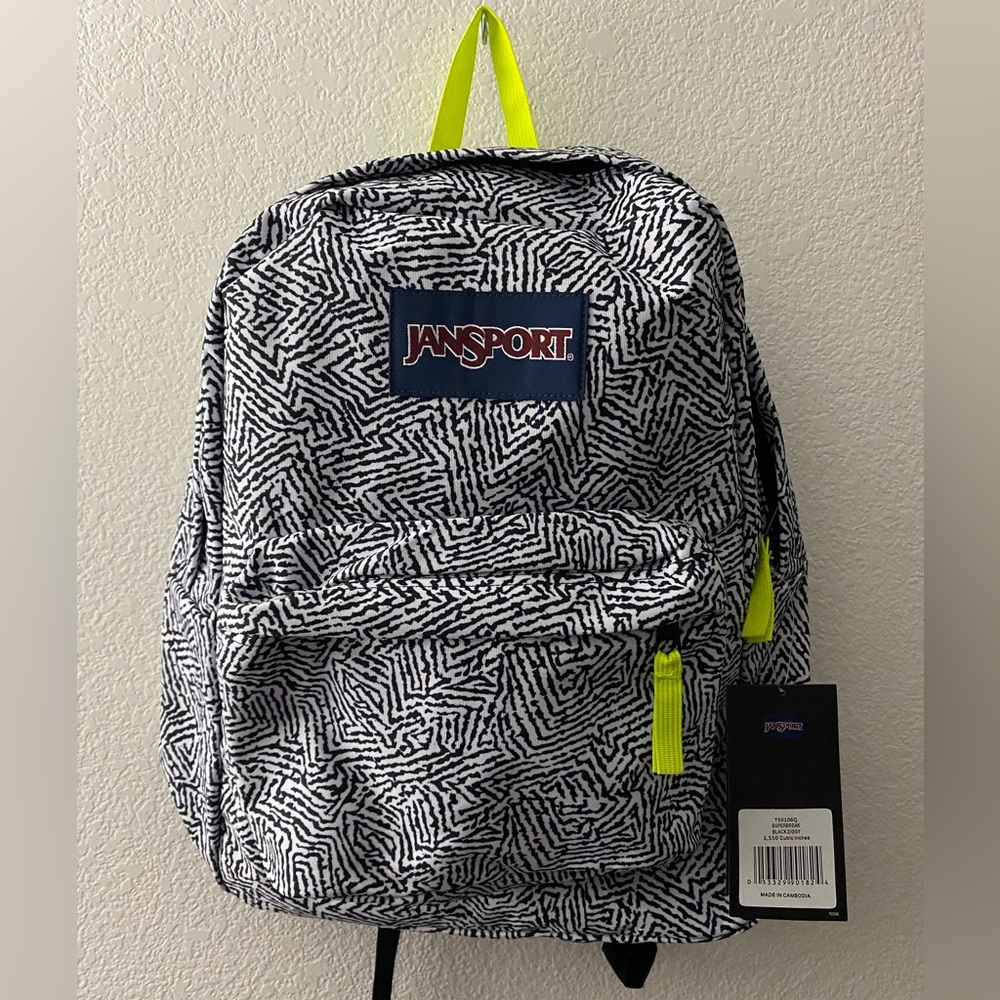 🖤🤍💛🎒 JanSport Backpack - Superbreak - Black Ziggy